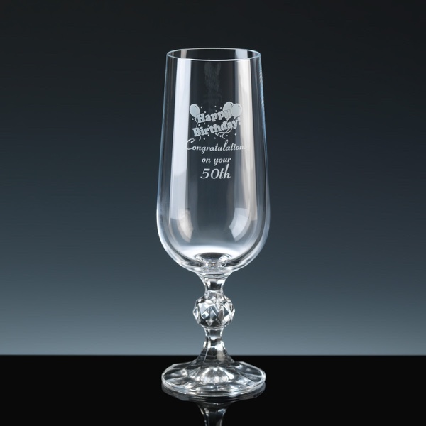 Crystal Gifts 6oz Champagne Flutes Birthday 50th, Single, Silver Boxed