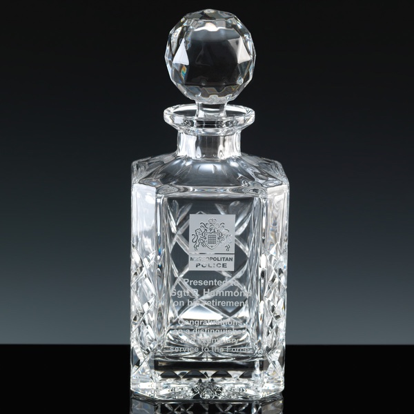 Earle Range Panelled Crystal 0.8L Square Spirit Decanter, Blue Boxed