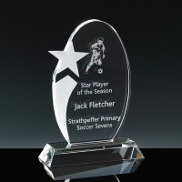 Optical Crystal Award 7 inch Oval Star, Single, Velvet Casket